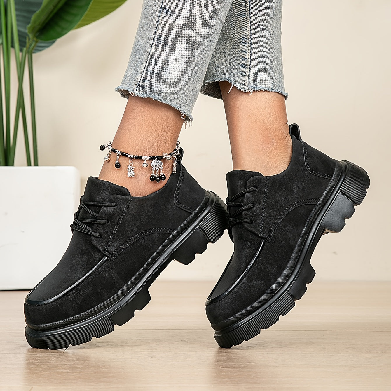 Damen Chunky Platform Sneaker – Beige All-Season Schnürschuhe mit dicker EVA-Sohle, Fußgewölbeunterstützung & Gepolsterter Innensohle – Vielseitige Freizeitschuhe & Arbeitsschuhe (Breite Größen Verfügbar)