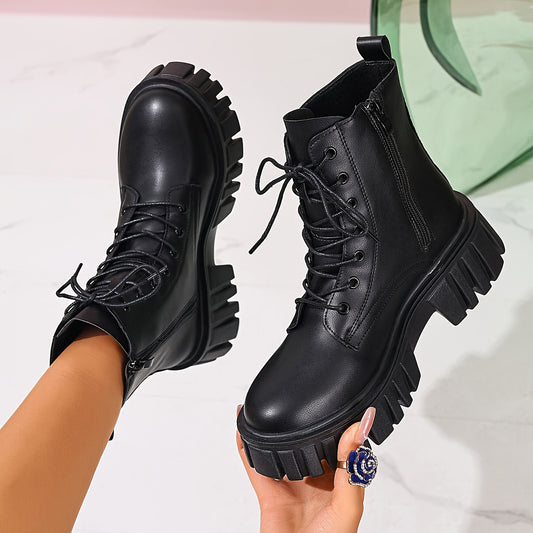 Elegante Damen Ankle Boots mit niedrigem Plateau-Absatz – Stilvoll, luxuriös und warm für den Winter – Perfekt für Geschäftsessen