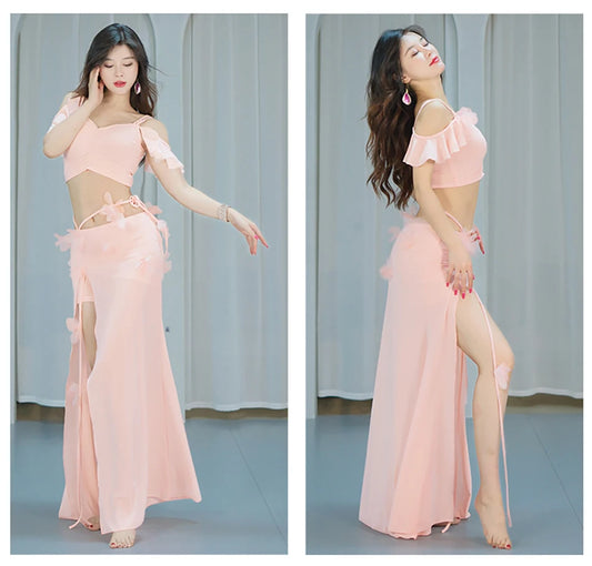 Belly Dance Performance Suit for Women Top + Skirt 2 Pcs Set Sexy Sequins Performance Costume Dance Wear Outfit Dancing Suit