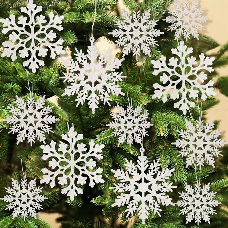 12 Stücke Papier Schneeflocken Weihnachtsbaum Dekorationen Anhänger Ornamente Glitter Weiße Schneeflocken Innen Winter Zuhause Neujahr Dekor