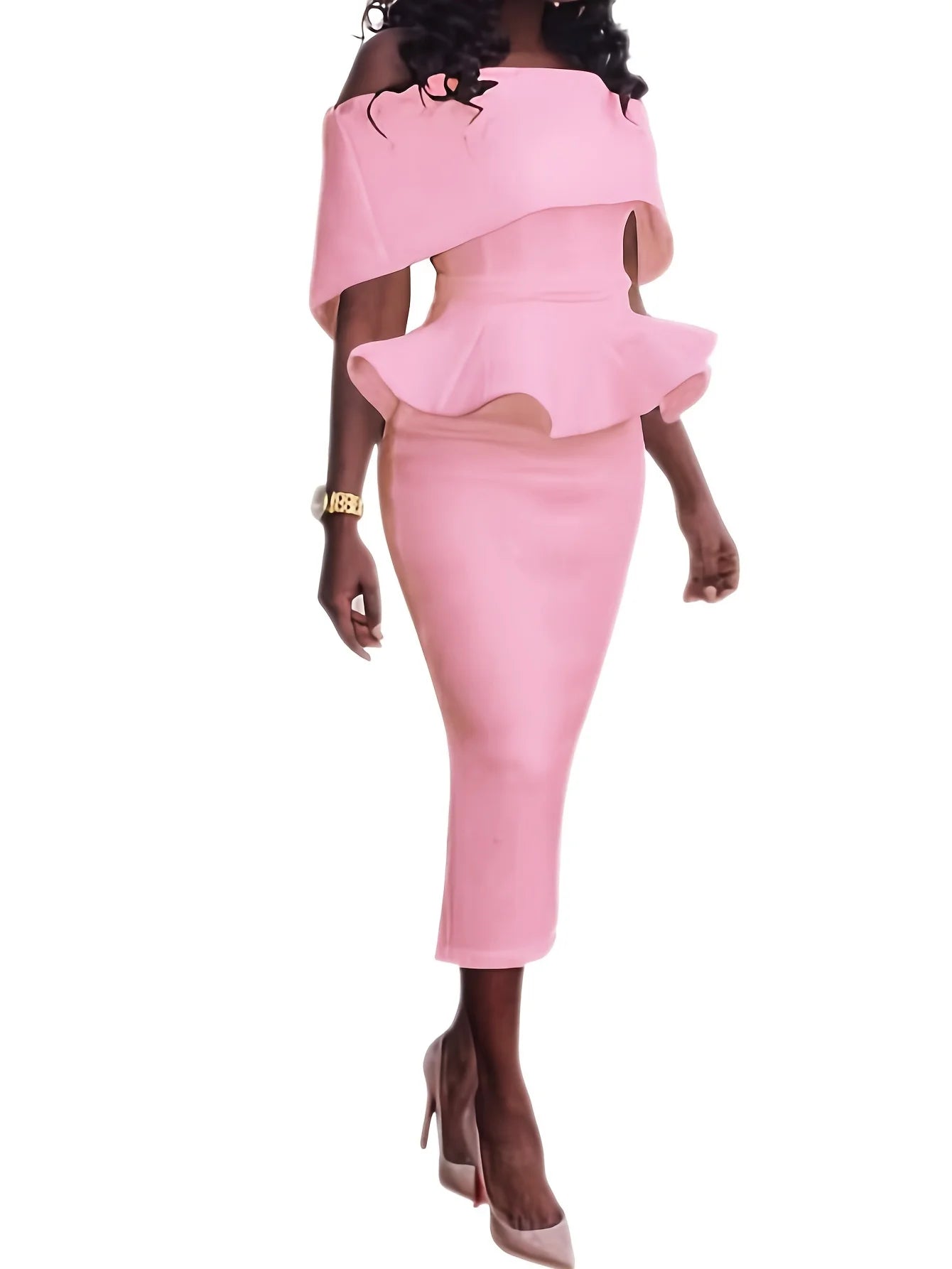 Ladies Club Party Sexy Off Shoulder Slim Bodycon Pencil Dress Elegant Ruffles White white Christmas Dress