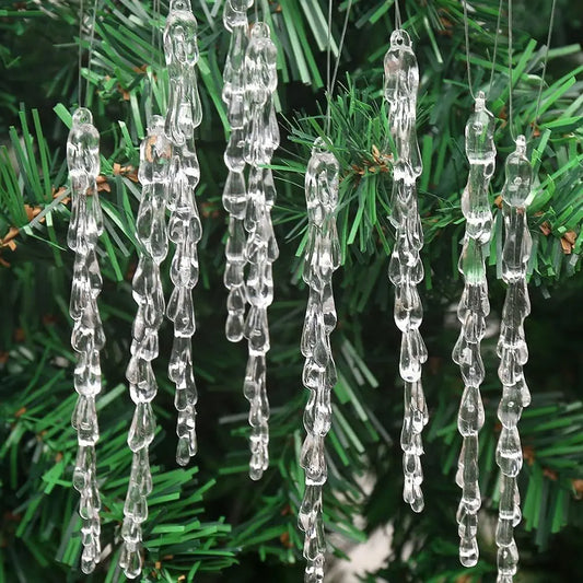 Transparente Acryl-Eiszapfen & Schneeflocken – Weihnachtsbaum-Anhänger, Kristalloptik, Hängende Ornamente für Zuhause & Partydeko
