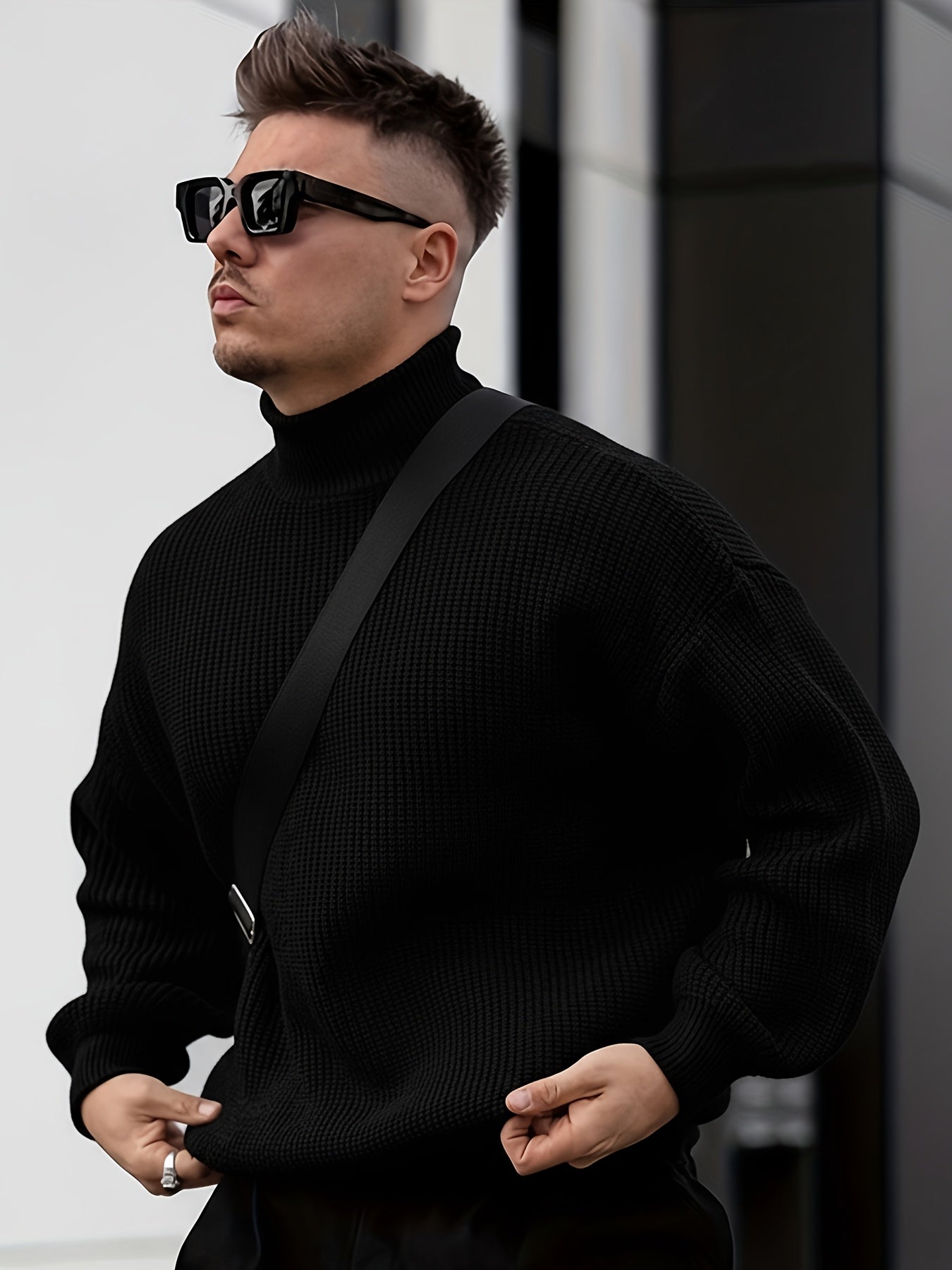 Herren Freizeit Winterpullover – Rollkragen-Pullover im Mantelstil, Weich und Warm, Langarm, Uni-Schwarz (Dunkelbraun/Navy/Grau/Bordeaux) – Maschinenwaschbare Herbst- & Winterbekleidung für Büro, Halbformelle Anlässe & Freizeit