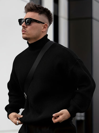 Herren Freizeit Winterpullover – Rollkragen-Pullover im Mantelstil, Weich und Warm, Langarm, Uni-Schwarz (Dunkelbraun/Navy/Grau/Bordeaux) – Maschinenwaschbare Herbst- & Winterbekleidung für Büro, Halbformelle Anlässe & Freizeit