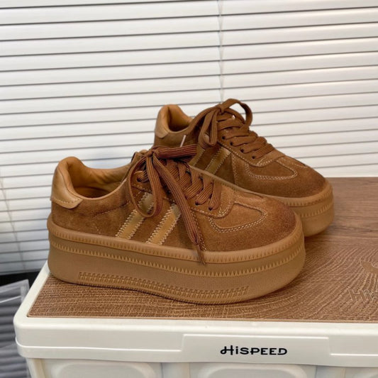 Damen Plateau-Sneaker – Retro Color-Block Turnschuhe mit versteckter Absatz-Erhöhung & dicker Gummisohle, Bequeme Low-Top Trainer für den Herbst