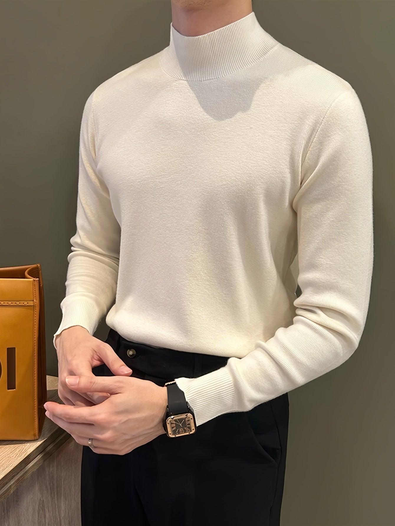 Herren Strickpullover in Braun mit Stehkragen – Weicher, warm­er Winterpullover mit Langarm, atmungsaktiv & schweißableitend – Casual & Büro, Regular Fit