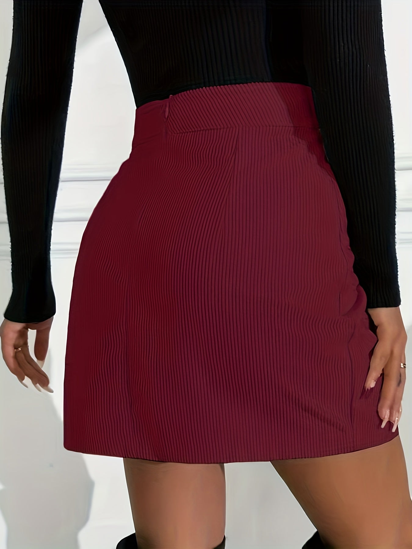 Damen Eleganter Unifarbener Rock mit Schlitz – Schicker All-Season Büro- & Partyrock mit Reißverschluss, Figurbetonte Passform & Hochwertiger Verarbeitung