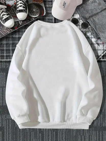 Herren Sweatshirt mit Rundhalsausschnitt – Lockerer Langarm-Pullover, Weicher Alltags-Sweater für Herbst/Winter, Weißes Basic für die Garderobe, Herbst-Winter-Bekleidung, Bequeme Kleidung