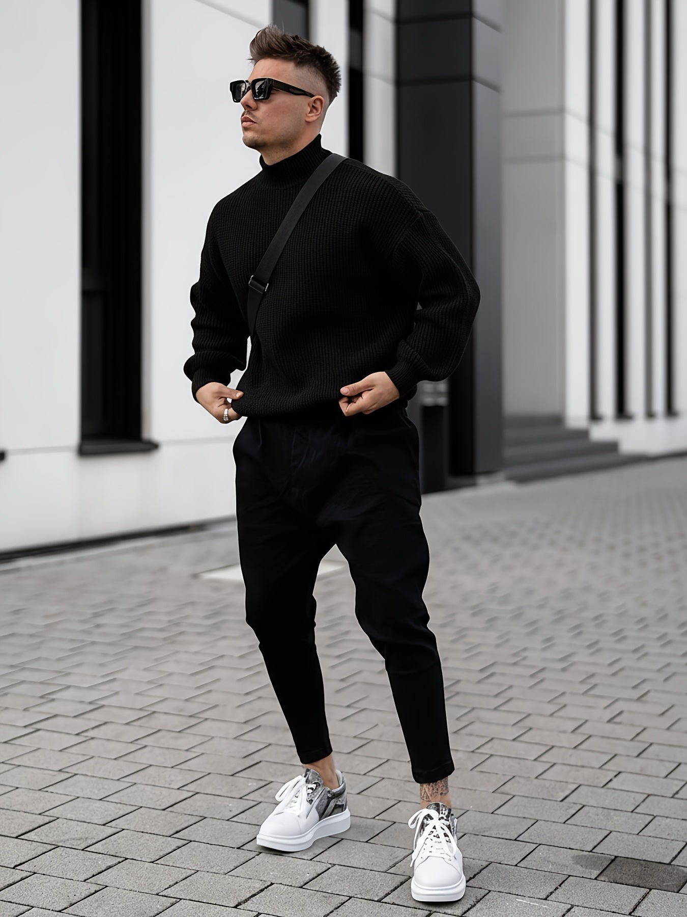 Herren Freizeit Winterpullover – Rollkragen-Pullover im Mantelstil, Weich und Warm, Langarm, Uni-Schwarz (Dunkelbraun/Navy/Grau/Bordeaux) – Maschinenwaschbare Herbst- & Winterbekleidung für Büro, Halbformelle Anlässe & Freizeit