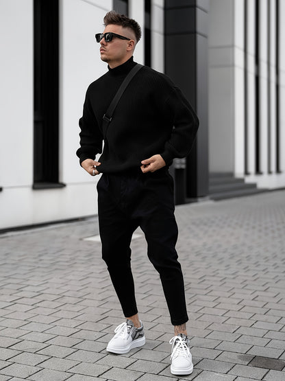 Herren Freizeit Winterpullover – Rollkragen-Pullover im Mantelstil, Weich und Warm, Langarm, Uni-Schwarz (Dunkelbraun/Navy/Grau/Bordeaux) – Maschinenwaschbare Herbst- & Winterbekleidung für Büro, Halbformelle Anlässe & Freizeit