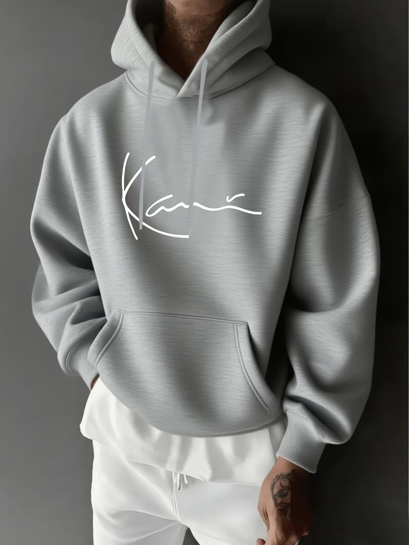 Herren Kapuzenpullover mit Langarm – Leichter Grauer Hoodie mit Fronttasche, Regular Fit Sport- & Streetwear für Herbst/Winter