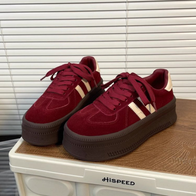 Damen Plateau-Sneaker – Retro Color-Block Turnschuhe mit versteckter Absatz-Erhöhung & dicker Gummisohle, Bequeme Low-Top Trainer für den Herbst