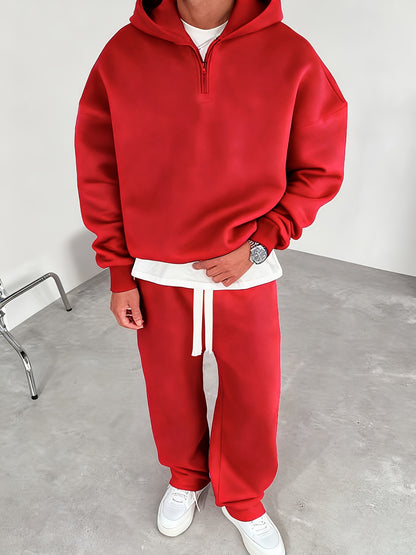 Herren Half-Zip Hoodie & Jogginghose Set – Thermo Zweiteiler mit Kapuze, Regular Fit, Einfarbig, Reißverschluss-Detail – Perfekt für Herbst/Winter, Bequemes Freizeit- & Sportoutfit