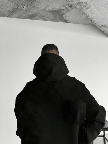 Herren Fleece Hoodie – Schwerer Winter-Kapuzenpullover mit Brusttasche, Lockerer Oversize-Fit, Warmes Dickes Material, Grau/Weiß, Maschinenwaschbar – Casual Hoodie für Kalte Tage