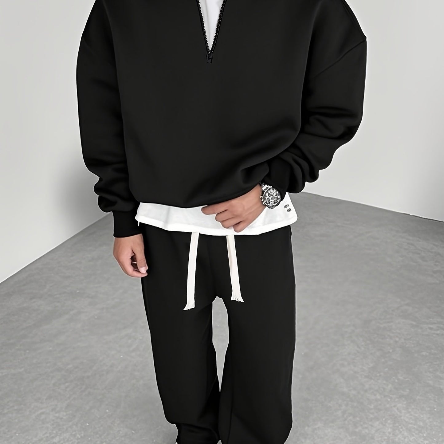 Herren Half-Zip Hoodie & Jogginghose Set – Thermo Zweiteiler mit Kapuze, Regular Fit, Einfarbig, Reißverschluss-Detail – Perfekt für Herbst/Winter, Bequemes Freizeit- & Sportoutfit