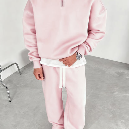 Herren Half-Zip Hoodie & Jogginghose Set – Thermo Zweiteiler mit Kapuze, Regular Fit, Einfarbig, Reißverschluss-Detail – Perfekt für Herbst/Winter, Bequemes Freizeit- & Sportoutfit