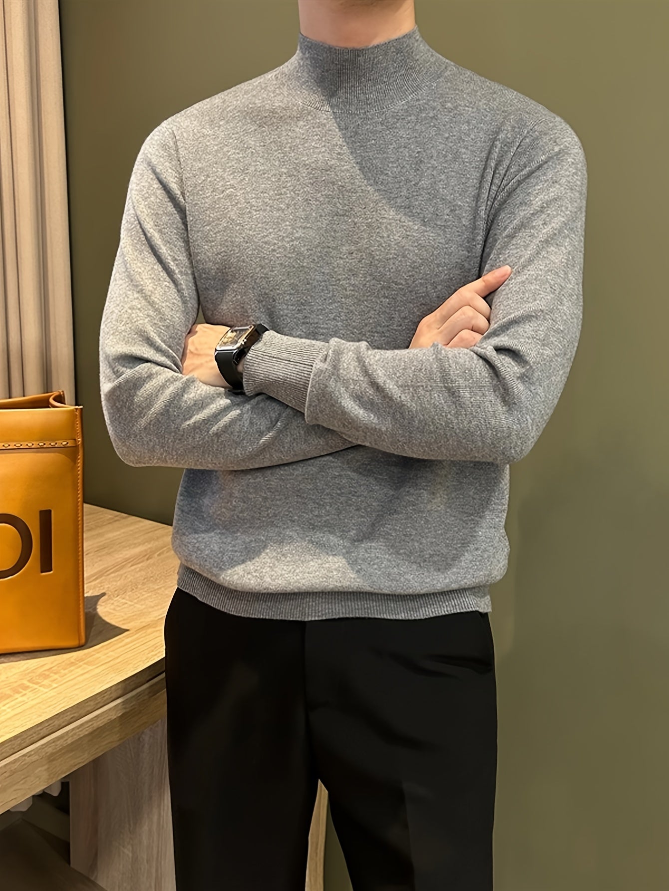 Herren Strickpullover in Braun mit Stehkragen – Weicher, warm­er Winterpullover mit Langarm, atmungsaktiv & schweißableitend – Casual & Büro, Regular Fit