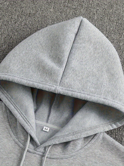 Herren Fleece Hoodie – Schwerer Winter-Kapuzenpullover mit Brusttasche, Lockerer Oversize-Fit, Warmes Dickes Material, Grau/Weiß, Maschinenwaschbar – Casual Hoodie für Kalte Tage