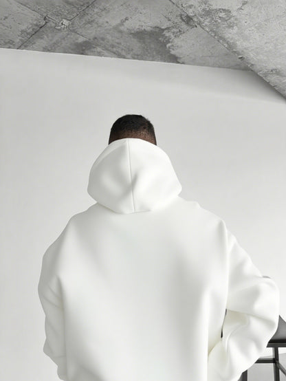 Herren Fleece Hoodie – Schwerer Winter-Kapuzenpullover mit Brusttasche, Lockerer Oversize-Fit, Warmes Dickes Material, Grau/Weiß, Maschinenwaschbar – Casual Hoodie für Kalte Tage