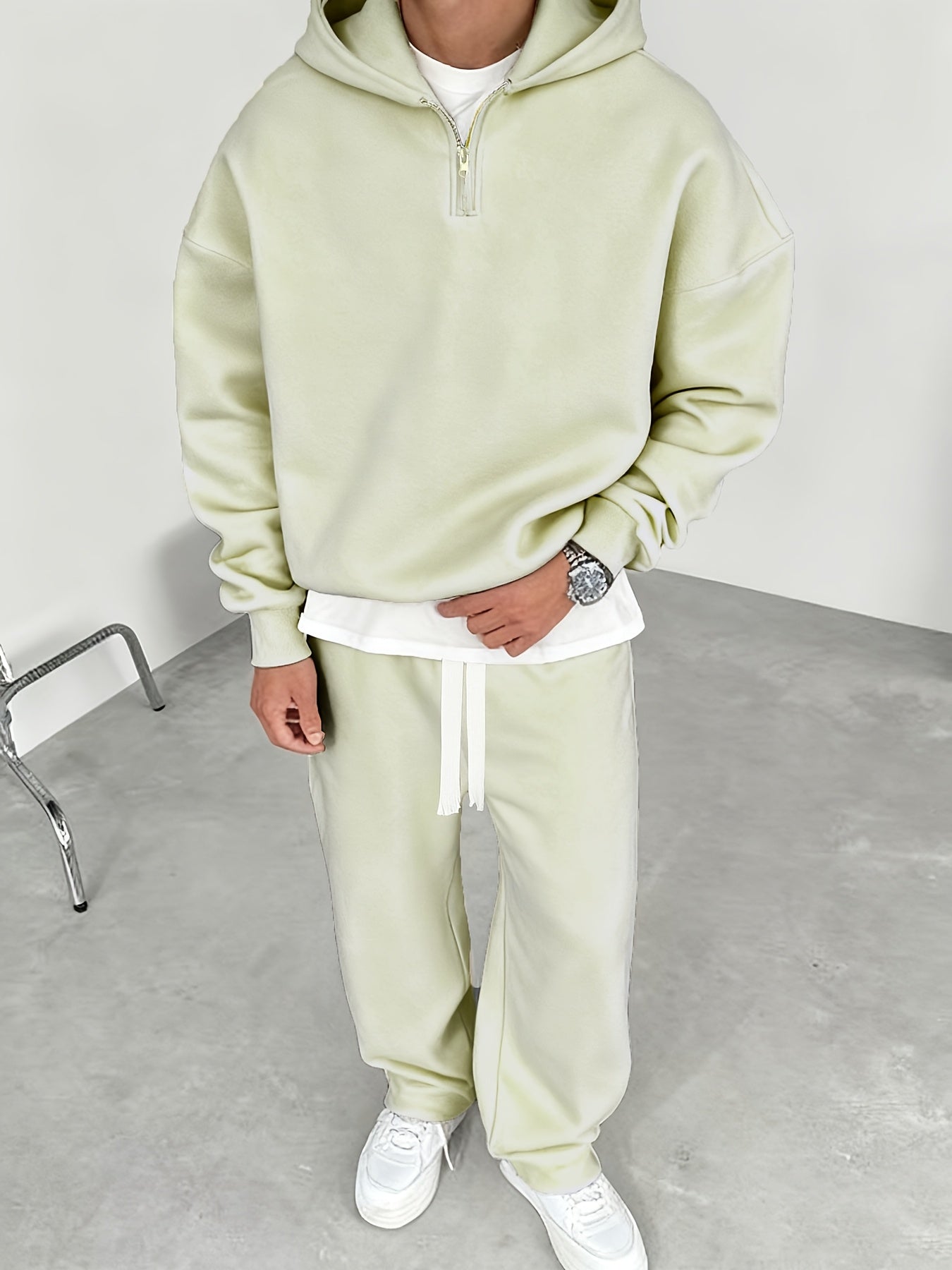 Herren Half-Zip Hoodie & Jogginghose Set – Thermo Zweiteiler mit Kapuze, Regular Fit, Einfarbig, Reißverschluss-Detail – Perfekt für Herbst/Winter, Bequemes Freizeit- & Sportoutfit