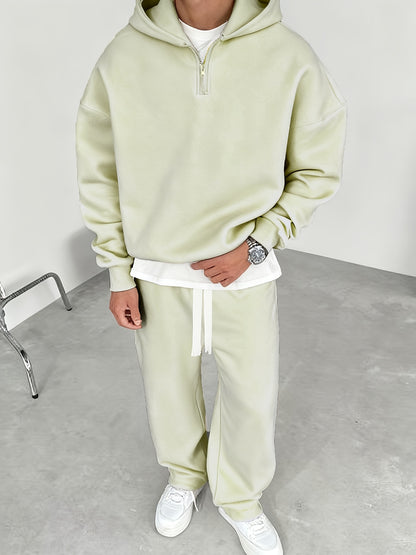 Herren Half-Zip Hoodie & Jogginghose Set – Thermo Zweiteiler mit Kapuze, Regular Fit, Einfarbig, Reißverschluss-Detail – Perfekt für Herbst/Winter, Bequemes Freizeit- & Sportoutfit