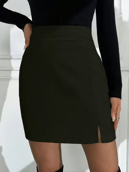 Damen Eleganter Unifarbener Rock mit Schlitz – Schicker All-Season Büro- & Partyrock mit Reißverschluss, Figurbetonte Passform & Hochwertiger Verarbeitung