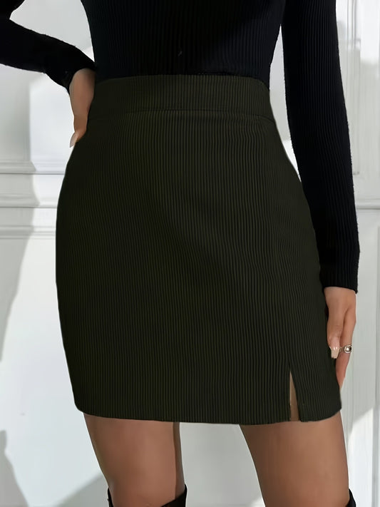 Damen Eleganter Unifarbener Rock mit Schlitz – Schicker All-Season Büro- & Partyrock mit Reißverschluss, Figurbetonte Passform & Hochwertiger Verarbeitung