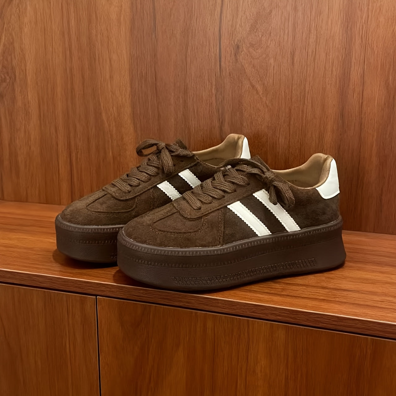 Damen Plateau-Sneaker – Retro Color-Block Turnschuhe mit versteckter Absatz-Erhöhung & dicker Gummisohle, Bequeme Low-Top Trainer für den Herbst