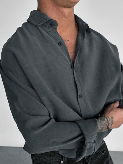 Herren Button-Down Hemd – Langarm Freizeithemd mit Klappkragen, Lockere Passform, Einfarbig, Maschinenwaschbar – All-Season Büro- & Alltagshemd