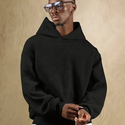 Herren Kapuzenpullover aus schwerem 100 % Polyester – Navyblauer lässiger Winter-Hoodie mit Kapuze, dicker warmer Pullover für Herbst & Winter, maschinenwaschbarer Pullover mit regulärer Passform (nicht trocknergeeignet)