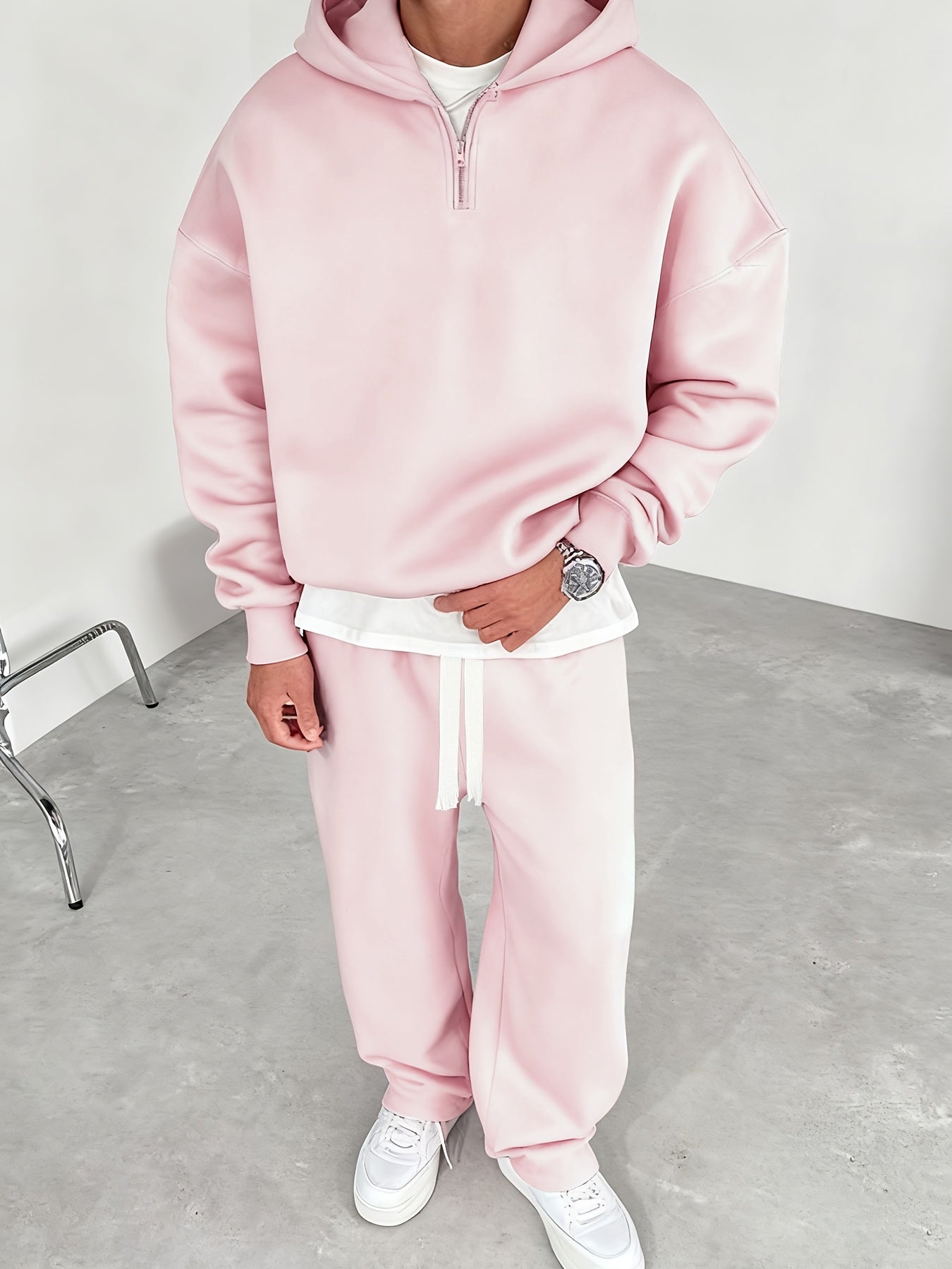 Herren Half-Zip Hoodie & Jogginghose Set – Thermo Zweiteiler mit Kapuze, Regular Fit, Einfarbig, Reißverschluss-Detail – Perfekt für Herbst/Winter, Bequemes Freizeit- & Sportoutfit