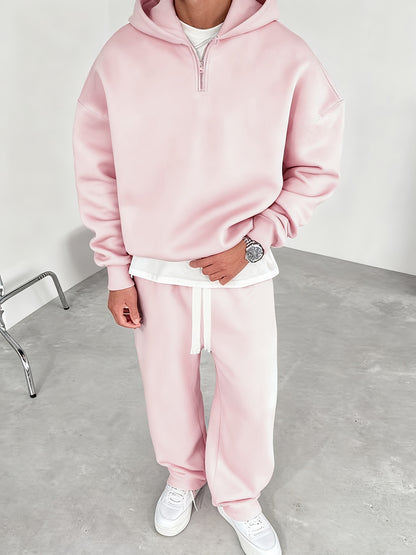 Herren Half-Zip Hoodie & Jogginghose Set – Thermo Zweiteiler mit Kapuze, Regular Fit, Einfarbig, Reißverschluss-Detail – Perfekt für Herbst/Winter, Bequemes Freizeit- & Sportoutfit