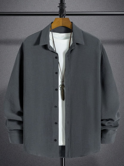 Herren Button-Down Hemd – Langarm Freizeithemd mit Klappkragen, Lockere Passform, Einfarbig, Maschinenwaschbar – All-Season Büro- & Alltagshemd