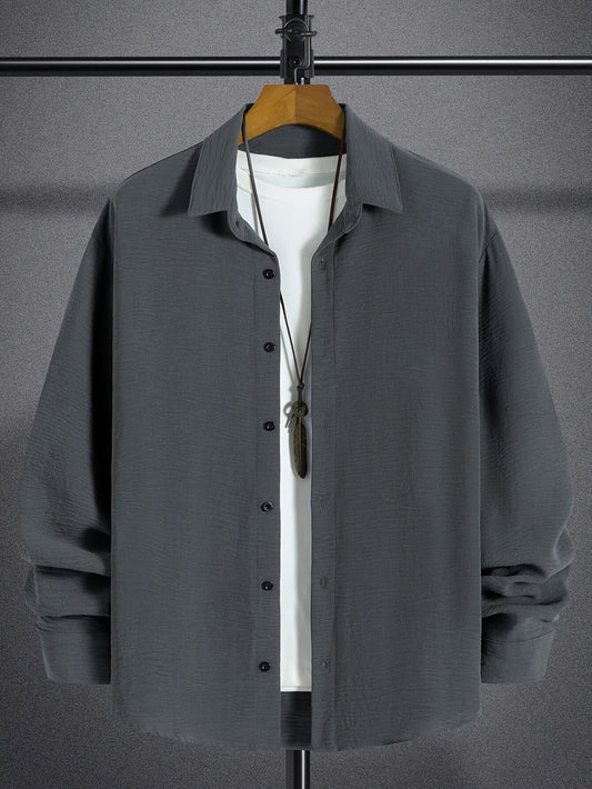Herren Button-Down Hemd – Langarm Freizeithemd mit Klappkragen, Lockere Passform, Einfarbig, Maschinenwaschbar – All-Season Büro- & Alltagshemd