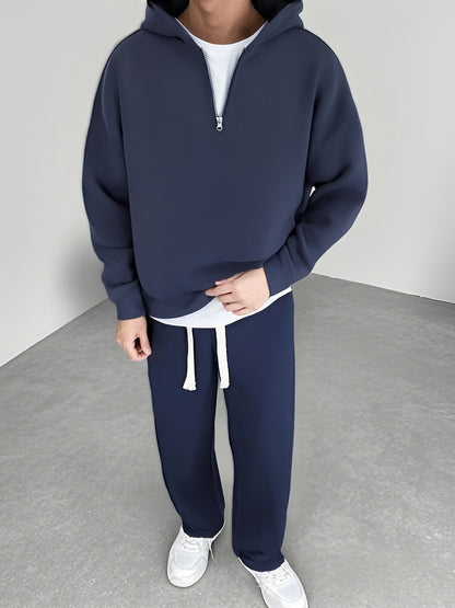 Herren Half-Zip Hoodie & Jogginghose Set – Thermo Zweiteiler mit Kapuze, Regular Fit, Einfarbig, Reißverschluss-Detail – Perfekt für Herbst/Winter, Bequemes Freizeit- & Sportoutfit