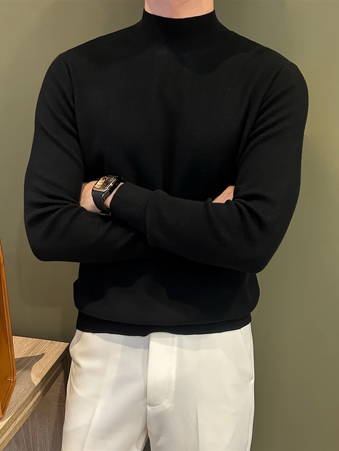 Herren Strickpullover in Braun mit Stehkragen – Weicher, warm­er Winterpullover mit Langarm, atmungsaktiv & schweißableitend – Casual & Büro, Regular Fit