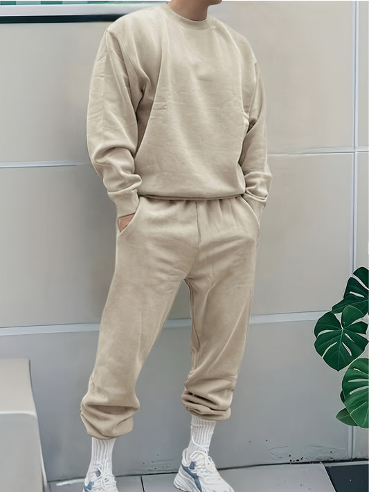 Herren Winter Trainingsanzug – Sweatshirt & Jogginghose Set mit Rundhalsausschnitt, Langarm, Taschen & Leichtem Stretch – Uni-Farben, Regular Fit, Ideal für Sport & Outdoor im Herbst/Winter