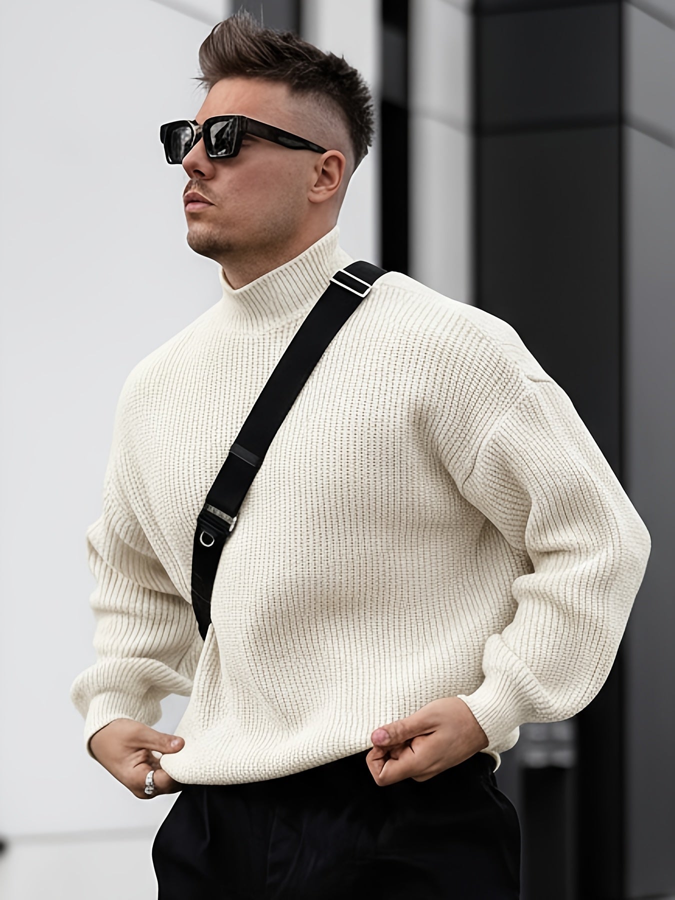 Herren Freizeit Winterpullover – Rollkragen-Pullover im Mantelstil, Weich und Warm, Langarm, Uni-Schwarz (Dunkelbraun/Navy/Grau/Bordeaux) – Maschinenwaschbare Herbst- & Winterbekleidung für Büro, Halbformelle Anlässe & Freizeit