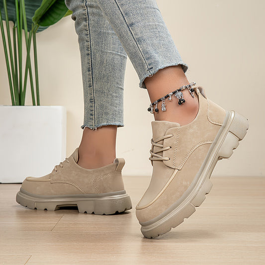 Damen Chunky Platform Sneaker – Beige All-Season Schnürschuhe mit dicker EVA-Sohle, Fußgewölbeunterstützung & Gepolsterter Innensohle – Vielseitige Freizeitschuhe & Arbeitsschuhe (Breite Größen Verfügbar)