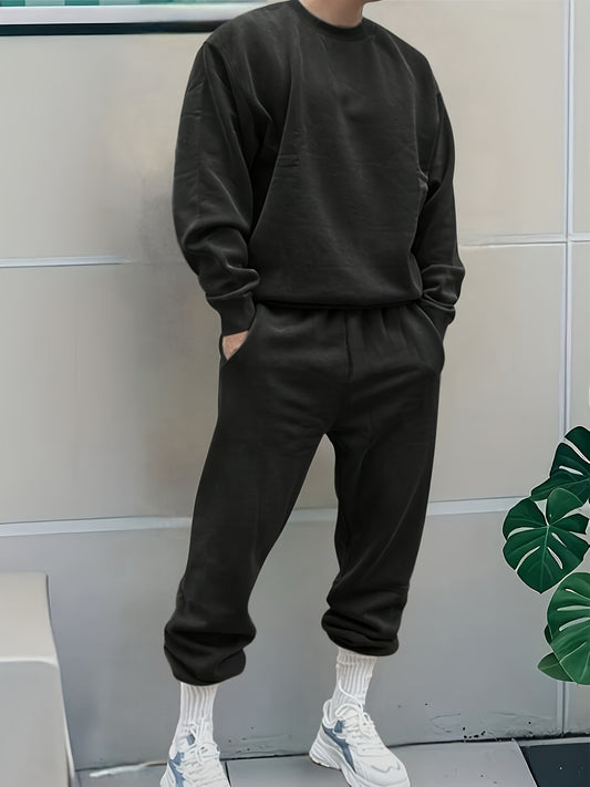 Herren Winter Trainingsanzug – Sweatshirt & Jogginghose Set mit Rundhalsausschnitt, Langarm, Taschen & Leichtem Stretch – Uni-Farben, Regular Fit, Ideal für Sport & Outdoor im Herbst/Winter