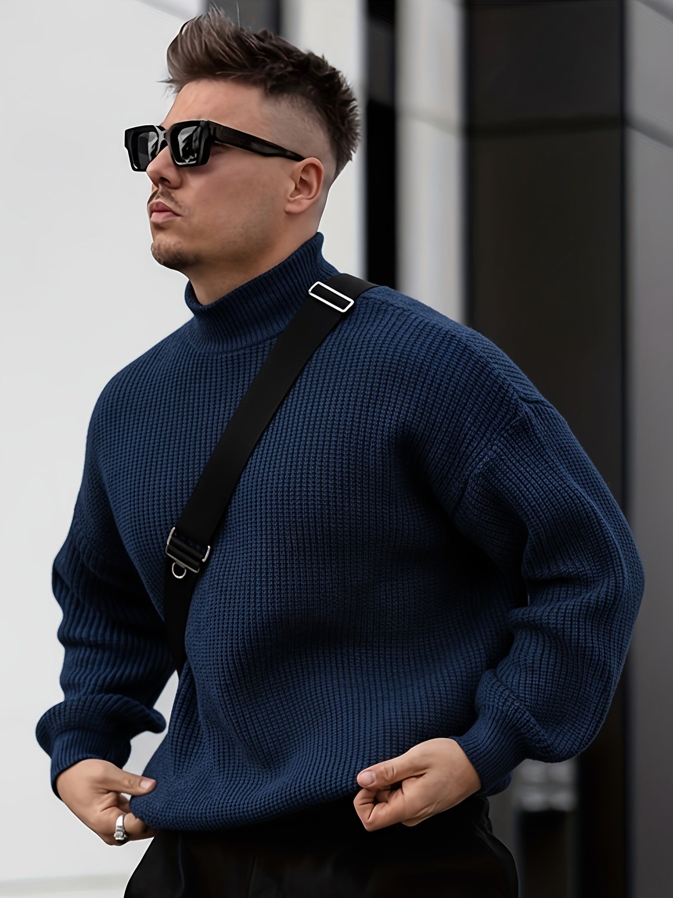 Herren Freizeit Winterpullover – Rollkragen-Pullover im Mantelstil, Weich und Warm, Langarm, Uni-Schwarz (Dunkelbraun/Navy/Grau/Bordeaux) – Maschinenwaschbare Herbst- & Winterbekleidung für Büro, Halbformelle Anlässe & Freizeit