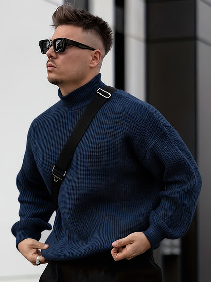 Herren Freizeit Winterpullover – Rollkragen-Pullover im Mantelstil, Weich und Warm, Langarm, Uni-Schwarz (Dunkelbraun/Navy/Grau/Bordeaux) – Maschinenwaschbare Herbst- & Winterbekleidung für Büro, Halbformelle Anlässe & Freizeit