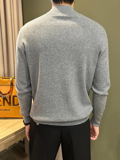 Herren Strickpullover in Braun mit Stehkragen – Weicher, warm­er Winterpullover mit Langarm, atmungsaktiv & schweißableitend – Casual & Büro, Regular Fit