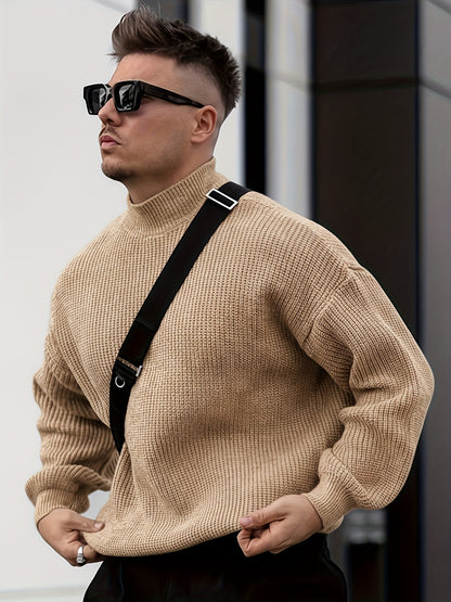 Herren Freizeit Winterpullover – Rollkragen-Pullover im Mantelstil, Weich und Warm, Langarm, Uni-Schwarz (Dunkelbraun/Navy/Grau/Bordeaux) – Maschinenwaschbare Herbst- & Winterbekleidung für Büro, Halbformelle Anlässe & Freizeit