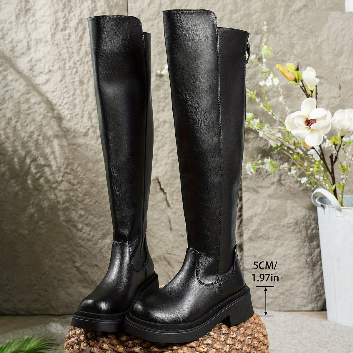 Damen Overknee Stiefel – Britischer Stil, Rundzehen, 16 Größen, Dicke Sohle & Rutschfester Reißverschluss – Blockabsatz, Mid-Heel Lange High Boots