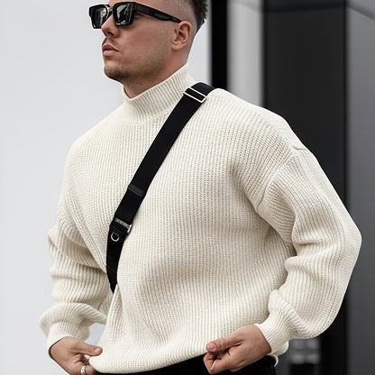 Herren Freizeit Winterpullover – Rollkragen-Pullover im Mantelstil, Weich und Warm, Langarm, Uni-Schwarz (Dunkelbraun/Navy/Grau/Bordeaux) – Maschinenwaschbare Herbst- & Winterbekleidung für Büro, Halbformelle Anlässe & Freizeit