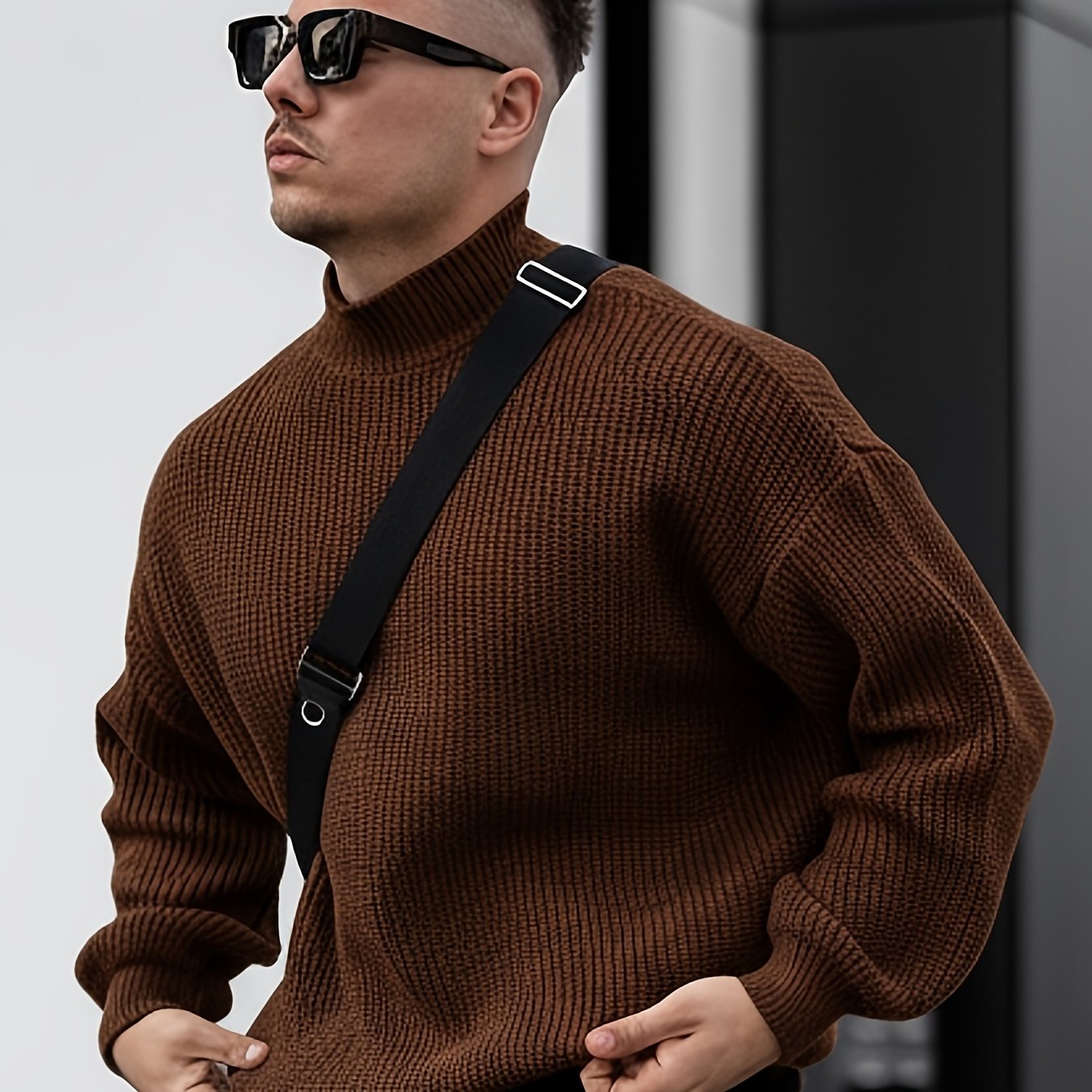 Herren Freizeit Winterpullover – Rollkragen-Pullover im Mantelstil, Weich und Warm, Langarm, Uni-Schwarz (Dunkelbraun/Navy/Grau/Bordeaux) – Maschinenwaschbare Herbst- & Winterbekleidung für Büro, Halbformelle Anlässe & Freizeit