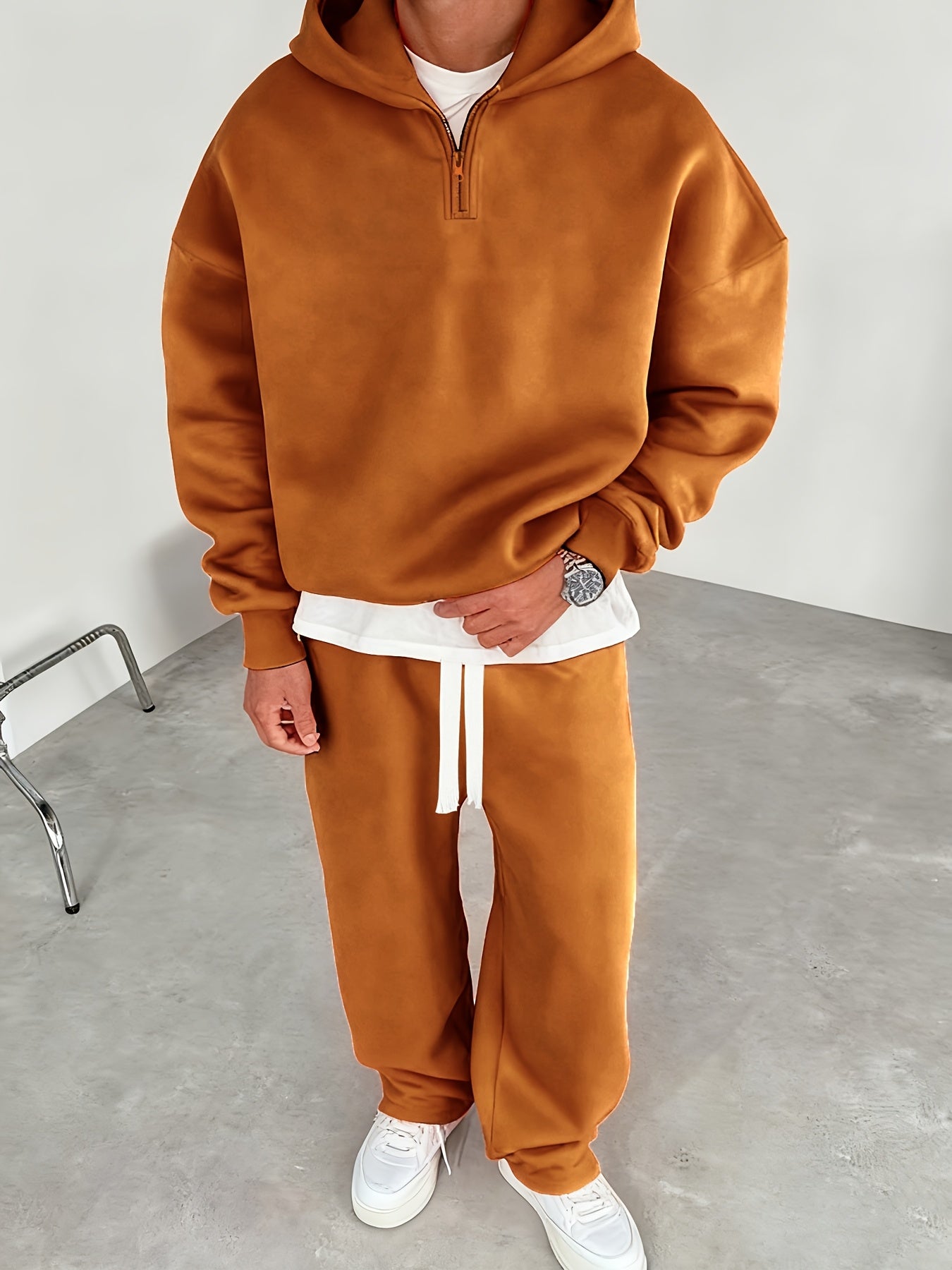 Herren Half-Zip Hoodie & Jogginghose Set – Thermo Zweiteiler mit Kapuze, Regular Fit, Einfarbig, Reißverschluss-Detail – Perfekt für Herbst/Winter, Bequemes Freizeit- & Sportoutfit