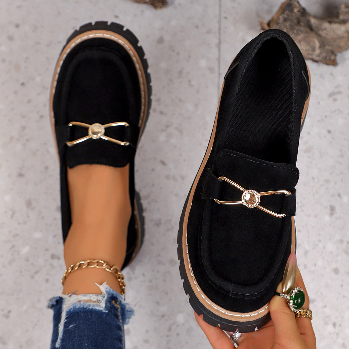 Damen Loafers – Bequeme All-Season Slipper mit Gummisohle, Stoff-Obermaterial & Slip-On Design – Casual Alltagsschuhe