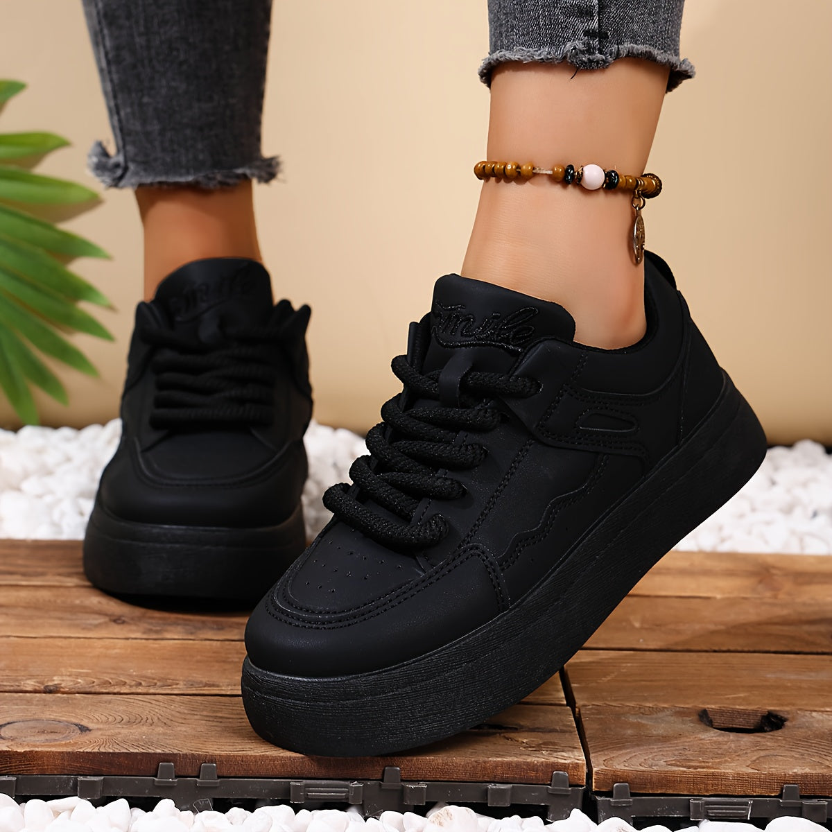 Damen Low-Top Schnürsneaker – Minimalistisches T-Bar Design, Bequeme Gummisohle & Synthetik-Obermaterial – Vielseitige Alltagsschuhe für jede Jahreszeit